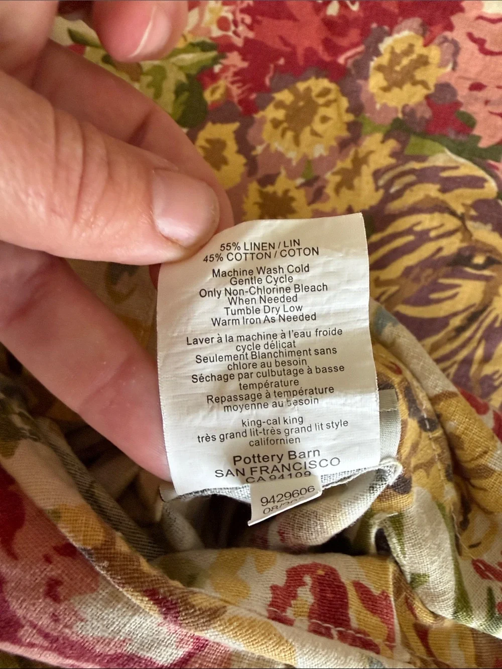 Pottery Barn King Cal King Floral Linen Duvet + 2 Shams